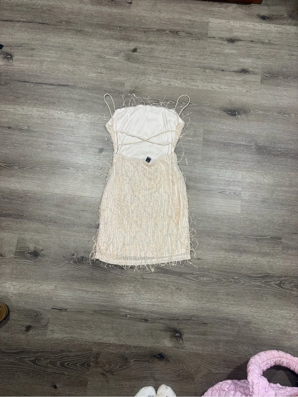Windsor Sequin Fringe Spaghetti-Strap Mini Dress in Blush - Picture 3 of 4